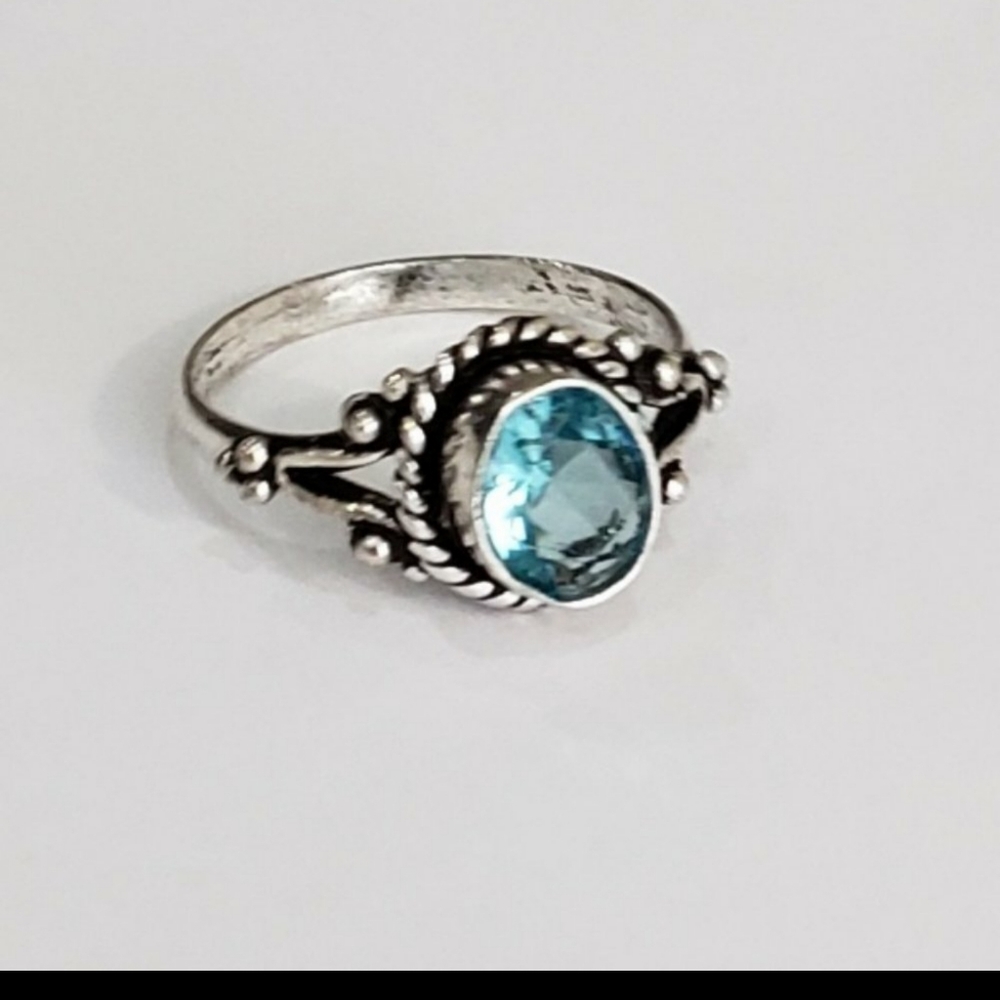 Blue topaz ring, 925 silver blue topaz ring, 925 blue topaz vintage ring - Picture 2 of 14
